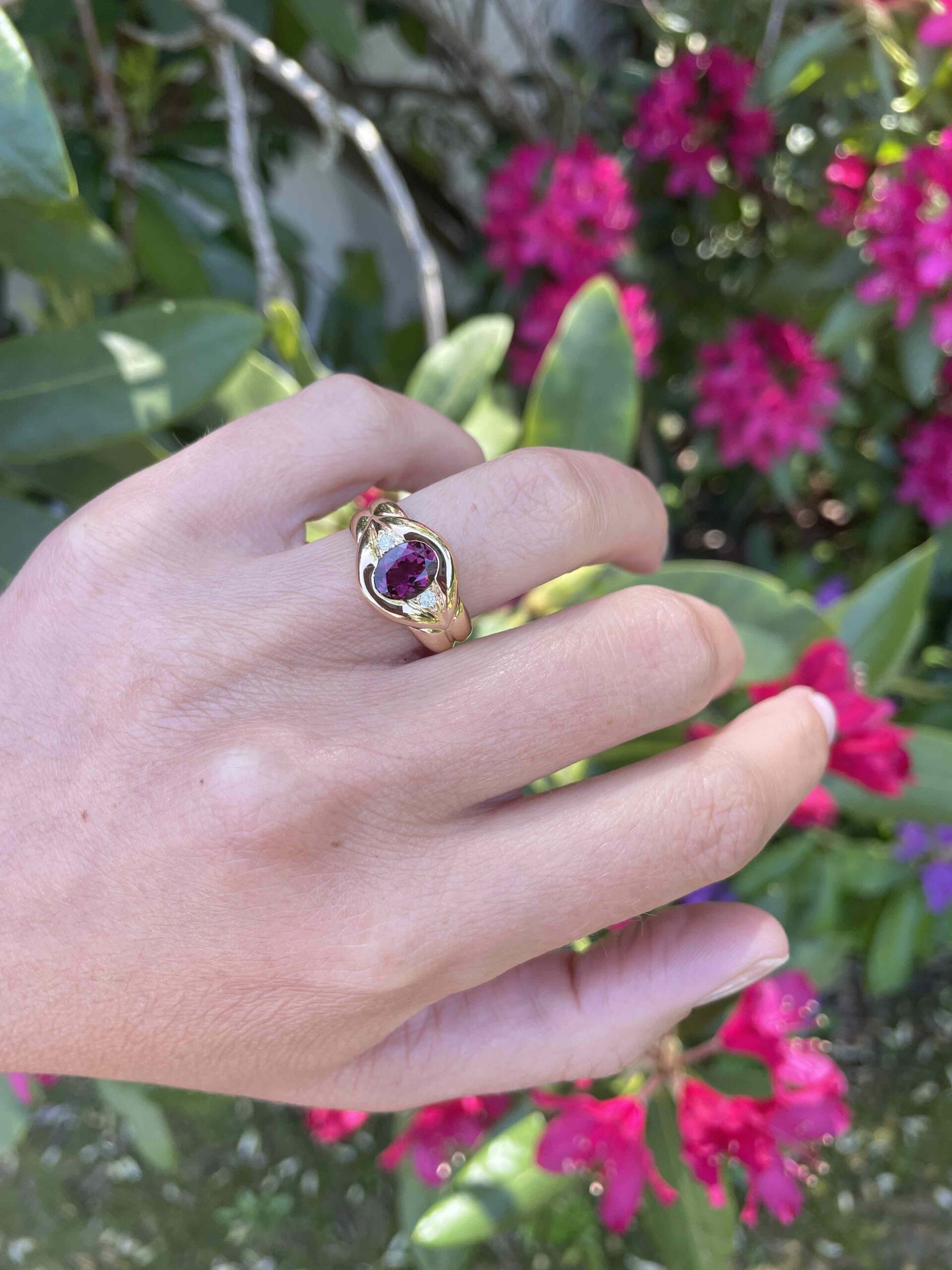 Bague godronnée tourmaline mauve