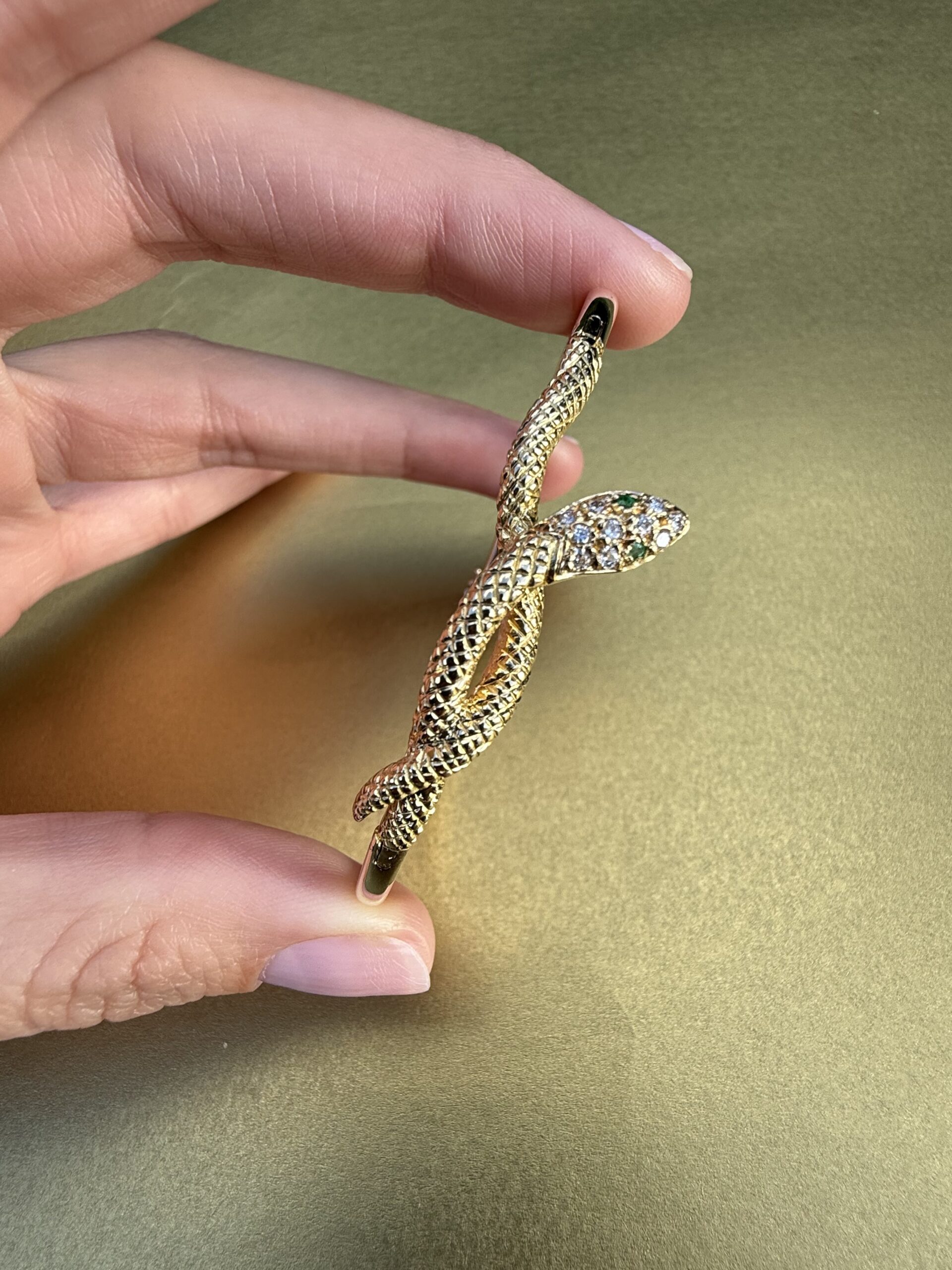 Bracelet serpent diamants et émeraudes